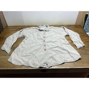 Flax by Jeanne Engelhart Tunic Top Womens Medium Linen Button Long Sleeve Shirt